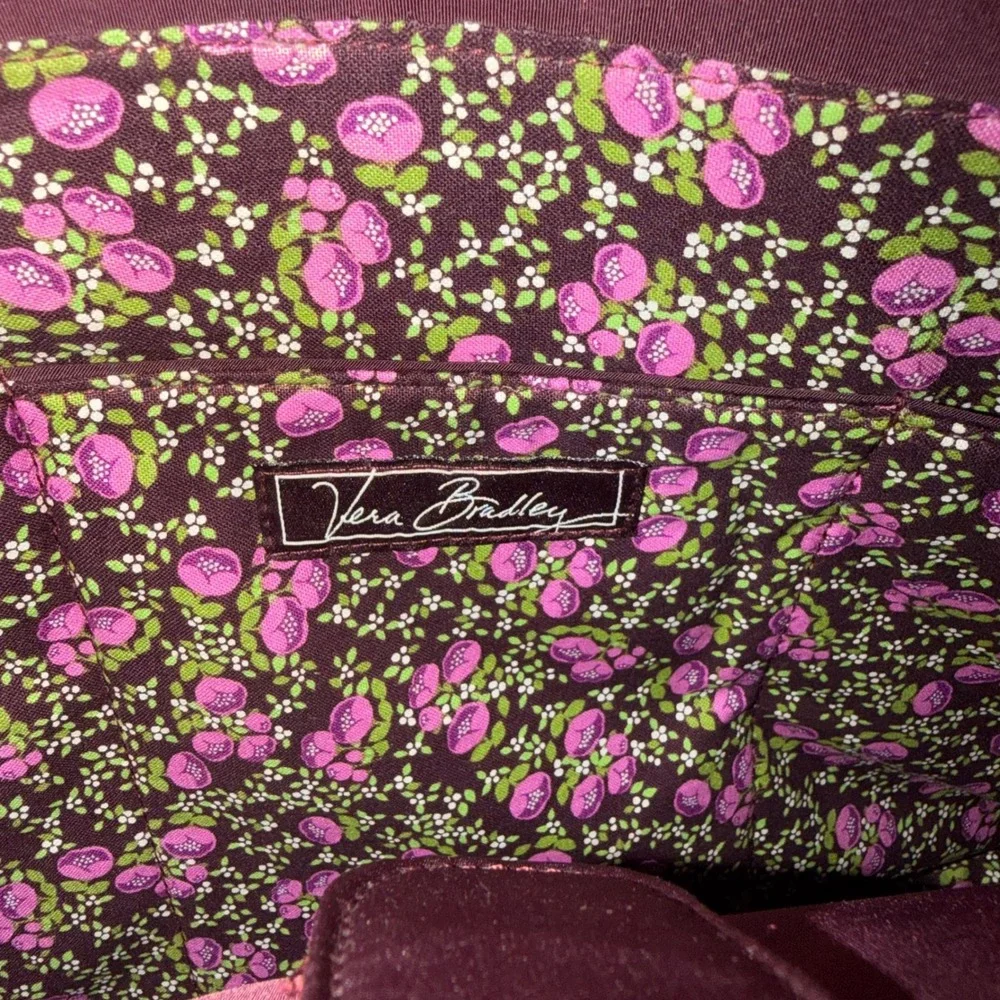 Vera Bradley Quilted Laptop Messenger Bag Plum Burgundy Floral Satchel